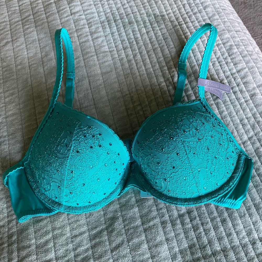 Limited Edition Bridget Lace and Rhinestone Aerie Bra in Teal